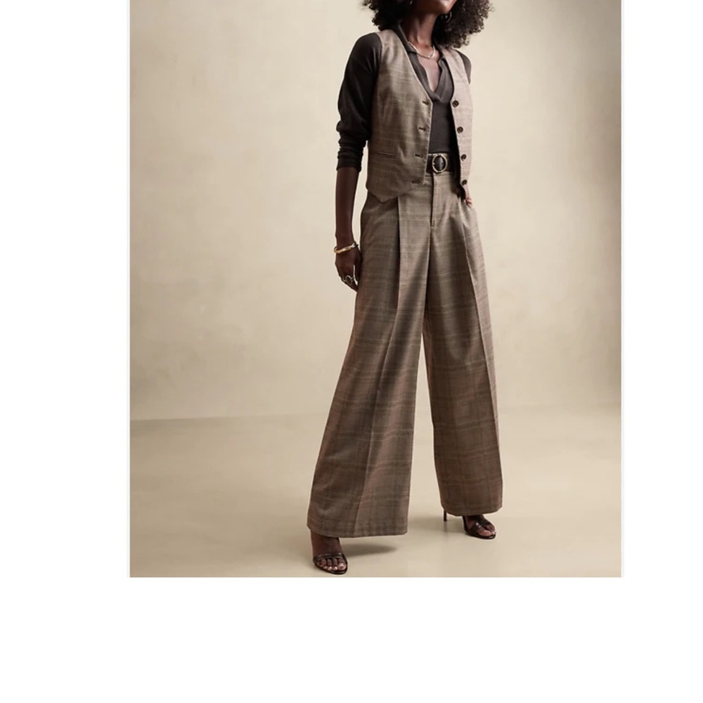 Banana Republic Wideleg Plaid Houndstooth Pleated Pant Sz-2 Academia OfficeSiren - Picture 11 of 14